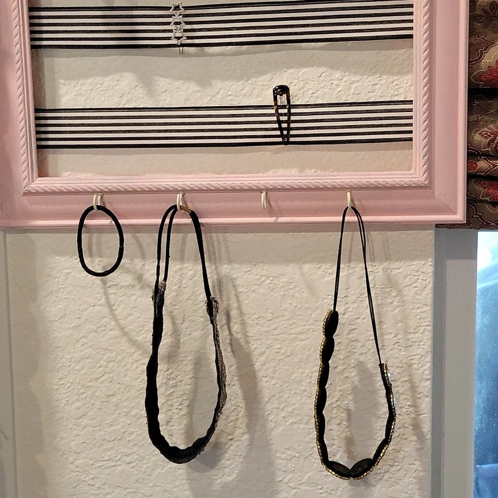 French Inspired Shabby Chic Hair Jewelry Holder Black White Pink